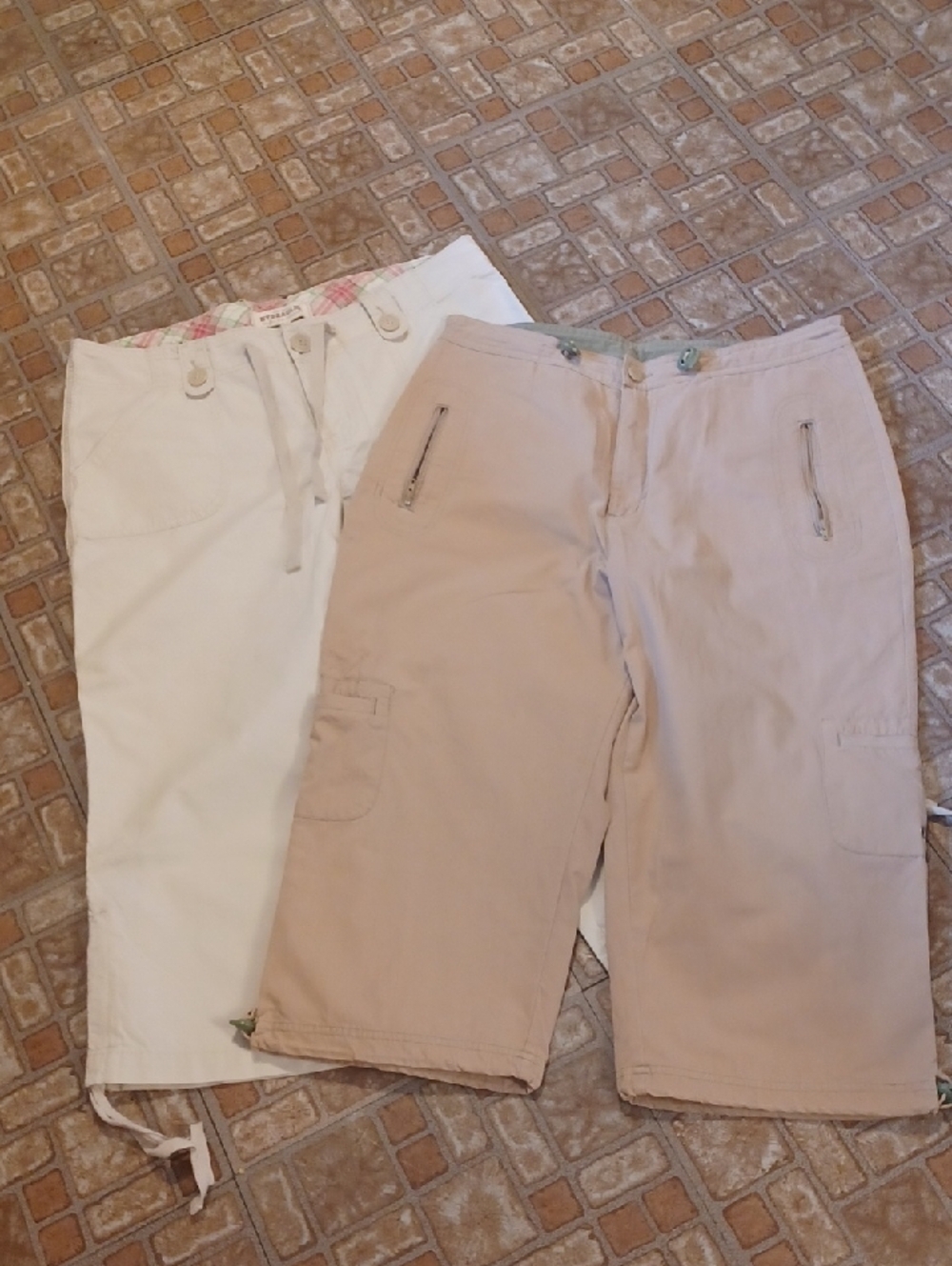 Casual Drawstring Capris - White and Blush Size 14 And 13-14